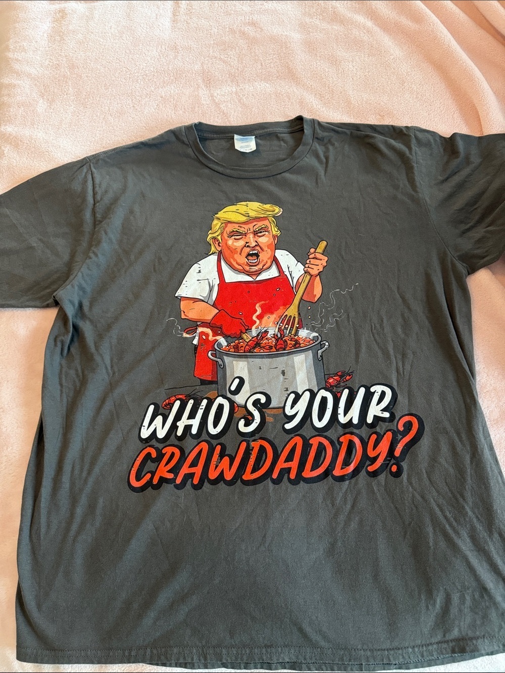 Graphic "Who's Your Crawdaddy?" Tee - Charcoal with Red Accents